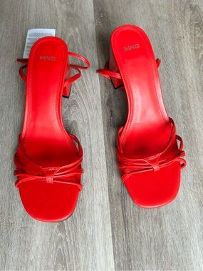 Mango Red Strappy Block Heel Sandals
